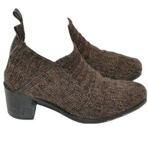 Luc Berjen Vintage 80s Sweater Leather Knit Tweed Booties Boots Shooties 8.5